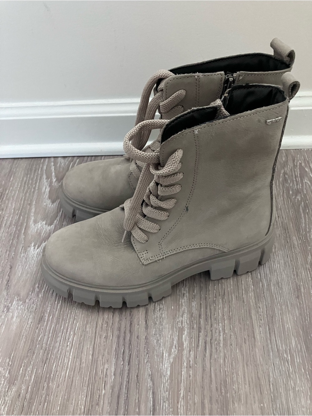 Women's Taupe Lace-Up Chunky Heel Combat Boot - Picture 2 of 4